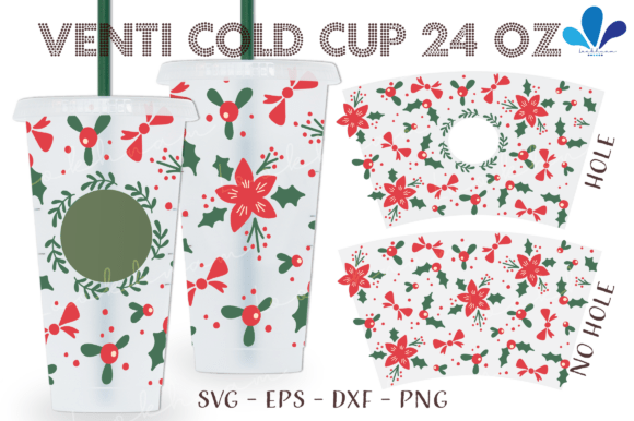 Coquette Floral Christmas Seamless Venti: Graphics for Tumbler Wraps
