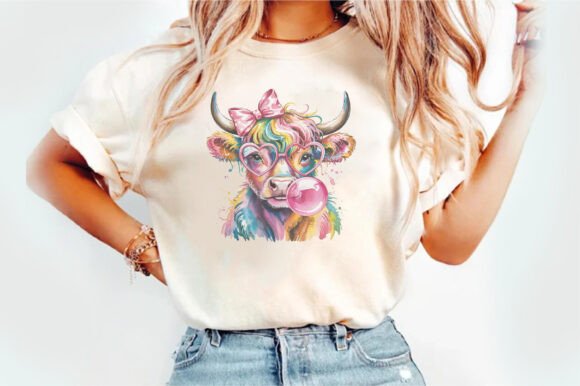 Coquette Highland Cow Bubblegum Graphics for T-Shirt Designs