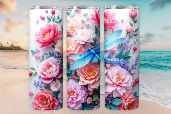 Dragonflies Tumbler Flower Wrap Skinny Graphics & Tumbler Wraps