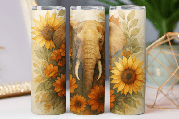 Elephant Watercolor Animal Tumbler Wrap Graphics