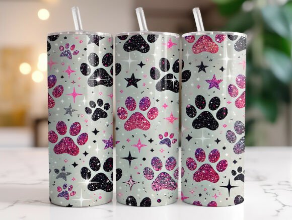 Glitter Dog Paw 20oz Skinny Tumbler Wrap
