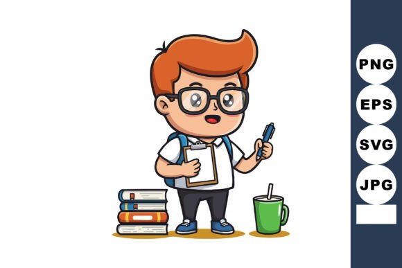 Red Haired Student Boy Clipboard Graphics & Illustrations