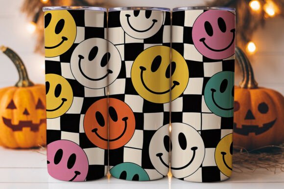 Retro Smiley Checkered Tumbler Graphics