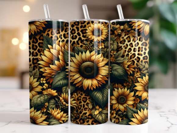 Sunflower Leopard Print Tumbler Wraps Graphics