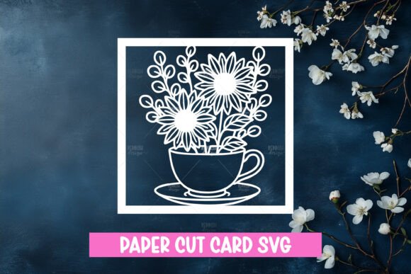 Tea Cup with Flowers Paper Cut SVG for Crafts and Graphics